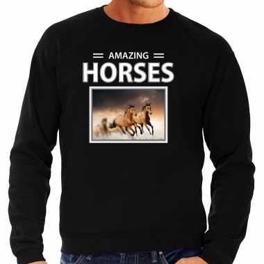 Bruine paarden sweater / trui dieren foto amazing horses zwart heren beeldje kopen