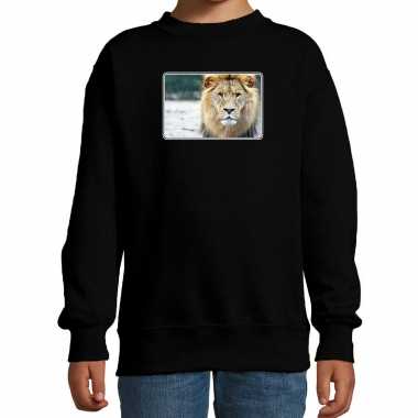 Dieren sweater / trui leeuwen foto zwart kinderen beeldje kopen
