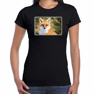 Dieren t shirt vossen foto zwart dames beeldje kopen