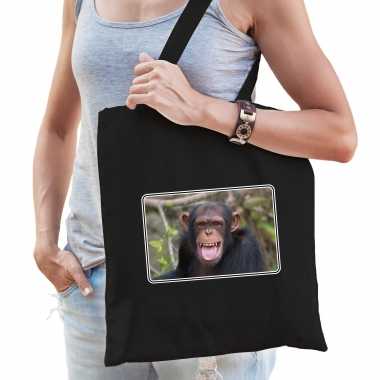 Dieren tas katoen chimpansee apen foto zwart volwassenen beeldje kopen