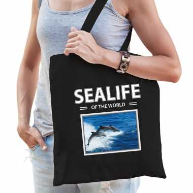 Dolfijnen tasje zwart volwassenen kinderen sealife of the world kado boodschappen tas beeldje kopen