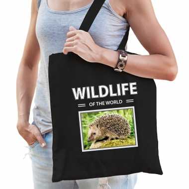 Egel tasje zwart volwassenen kinderen wildlife of the world kado boodschappen tas beeldje kopen