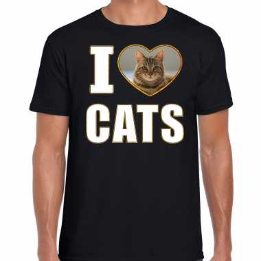I love cats t shirt dieren foto een bruine kat zwart heren beeldje kopen