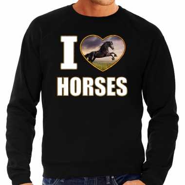I love horses sweater / trui dieren foto een zwart paard zwart heren beeldje kopen