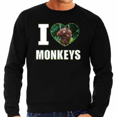 I love monkeys sweater / trui dieren foto een orang oetan aap zwart heren beeldje kopen