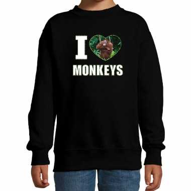 I love monkeys sweater / trui dieren foto een orang oetan aap zwart kinderen beeldje kopen