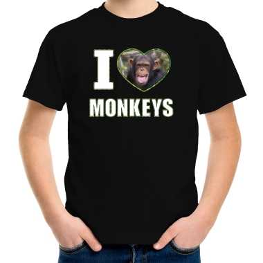 I love monkeys t shirt dieren foto een chimpansee aap zwart kinderen beeldje kopen