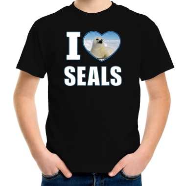 I love seals t shirt dieren foto een zeehond zwart kinderen beeldje kopen