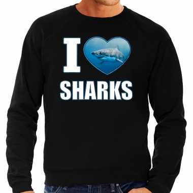 I love sharks sweater / trui dieren foto een haai zwart heren beeldje kopen