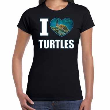 I love turtles t shirt dieren foto een schildpad zwart dames beeldje kopen