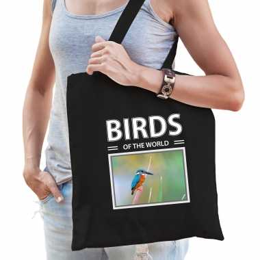 Ijsvogel tasje zwart volwassenen kinderen birds of the world kado boodschappen tas beeldje kopen