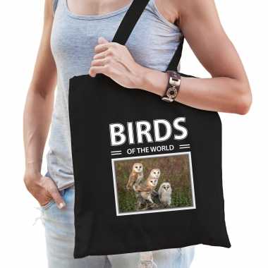 Kerkuil tasje zwart volwassenen kinderen birds of the world kado boodschappen tas beeldje kopen