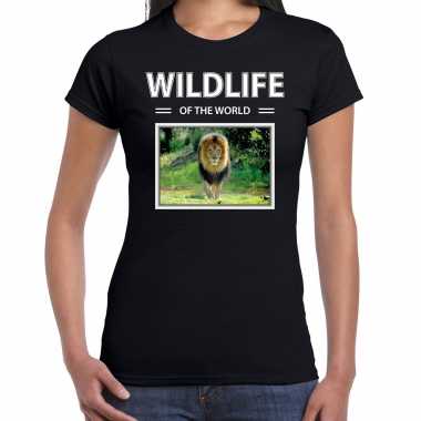 Leeuw t shirt dieren foto wildlife of the world zwart dames beeldje kopen