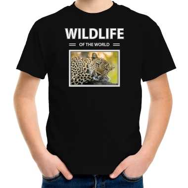 Luipaard t shirt dieren foto wildlife of the world zwart kinderen beeldje kopen