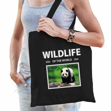 Panda tasje zwart volwassenen kinderen wildlife of the world kado boodschappen tas beeldje kopen