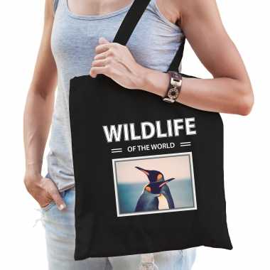 Pinguin tasje zwart volwassenen kinderen wildlife of the world kado boodschappen tas beeldje kopen