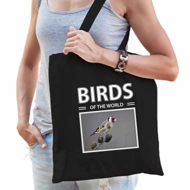 Putter vogel tasje zwart volwassenen kinderen birds of the world kado boodschappen tas beeldje kopen