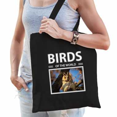 Ransuil tasje zwart volwassenen kinderen birds of the world kado boodschappen tas beeldje kopen