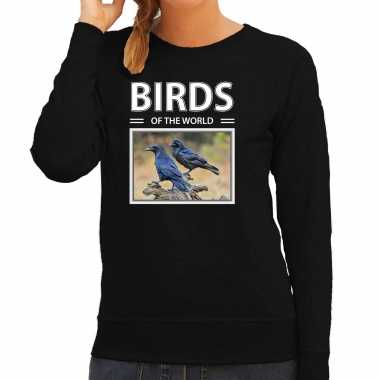 Raven vogel sweater / trui dieren foto birds of the world zwart dames beeldje kopen
