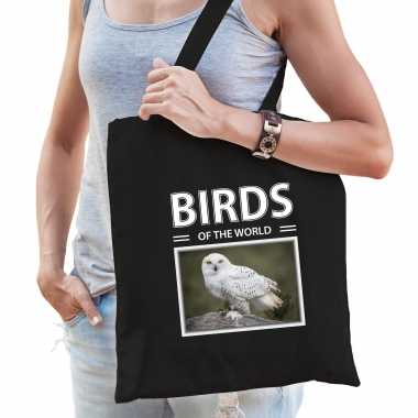 Sneeuwuil tasje zwart volwassenen kinderen birds of the world kado boodschappen tas beeldje kopen