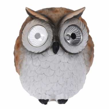 Solar/led lamp tuinbeeldje uil bruin kopen
