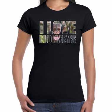 Tekst t shirt i love chimpanzee monkeys dieren foto een chimpansee aap zwart dames beeldje kopen