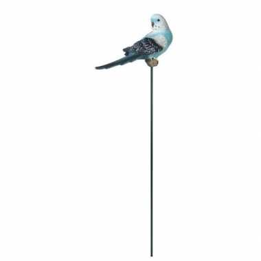 Tuinbeeldje vogeltje blauwe parkiet steker kopen
