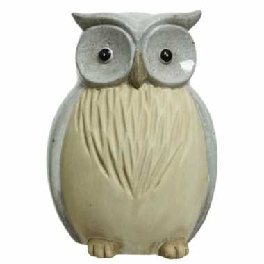 Uil/uilen dieren tuinbeeld grijs , terracotta beeldje kopen