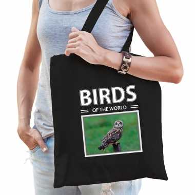Velduil tasje zwart volwassenen kinderen birds of the world kado boodschappen tas beeldje kopen