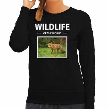Vos sweater / trui dieren foto wildlife of the world zwart dames beeldje kopen