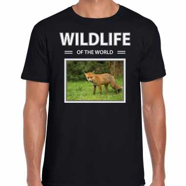 Vos t shirt dieren foto wildlife of the world zwart heren beeldje kopen
