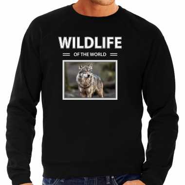 Wolf sweater / trui dieren foto wildlife of the world zwart heren beeldje kopen