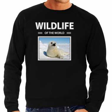 Zeehond sweater / trui dieren foto wildlife of the world zwart heren beeldje kopen