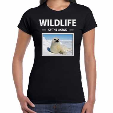 Zeehond t shirt dieren foto wildlife of the world zwart dames beeldje kopen