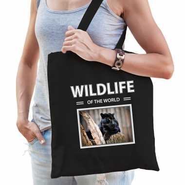 Zwarte panter tasje zwart volwassenen kinderen wildlife of the world kado boodschappen tas beeldje kopen
