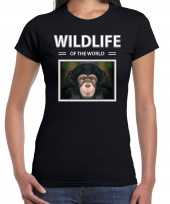 Aap chimpansee t shirt dieren foto wildlife of the world zwart dames beeldje kopen
