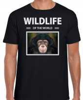 Aap chimpansee t shirt dieren foto wildlife of the world zwart heren beeldje kopen