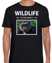 Aap gorilla t shirt dieren foto wildlife of the world zwart heren beeldje kopen