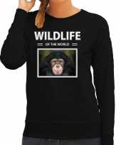 Aap sweater trui dieren foto wildlife of the world zwart dames beeldje kopen 10265054