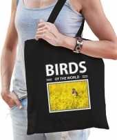 Blauwborst vogel tasje zwart volwassenen kinderen birds of the world kado boodschappen tas beeldje kopen