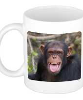 Dieren foto mok chimpansee apen beker wit ml beeldje kopen