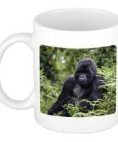 Dieren foto mok gorilla gorilla apen beker wit ml beeldje kopen