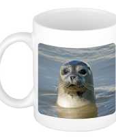 Dieren foto mok grijze zeehond zeehonden beker wit ml beeldje kopen