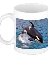 Dieren foto mok grote orka orka walvissen beker wit ml beeldje kopen