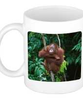 Dieren foto mok orangoetan apen beker wit ml beeldje kopen