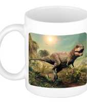 Dieren foto mok stoere t rex dinosaurus dinosaurussen beker wit ml beeldje kopen
