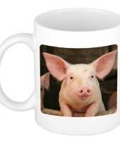 Dieren foto mok varken varkens beker wit ml beeldje kopen