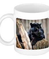 Dieren foto mok zwarte panter panters beker wit ml beeldje kopen