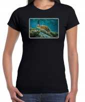 Dieren t shirt schildpadden foto zwart dames beeldje kopen