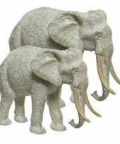 Grijze decoratie set olifanten dierenbeelden beeldje kopen